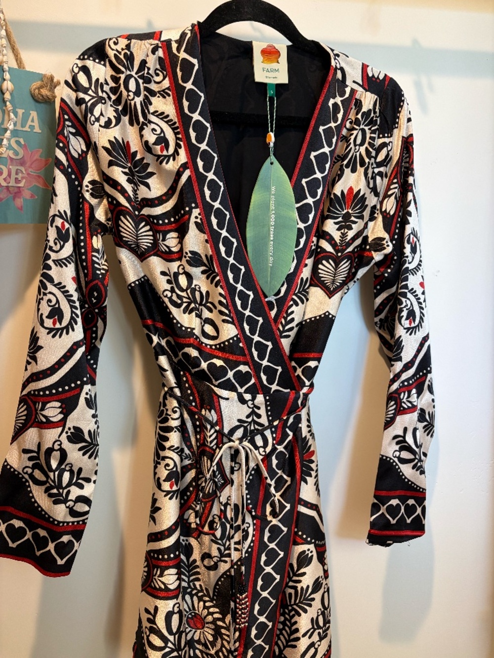 FARM RIO Passion Scarf Wrap Mini Dress black red